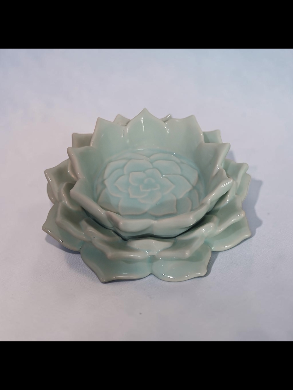 Lotus-Shaped Ceramic Candle Holder in Pale Celadon